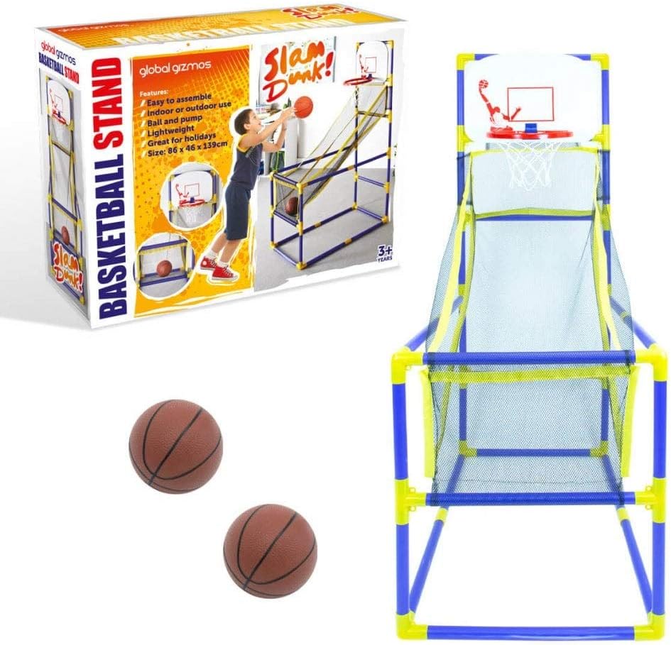 Global Gizmos 55639 Arcade Basketball Hoop/Indoor, Outdoor Use/Easy To Assemble / 2 Balls & Pump Included/Kids Games / 86cm x 46cm x 139cm.