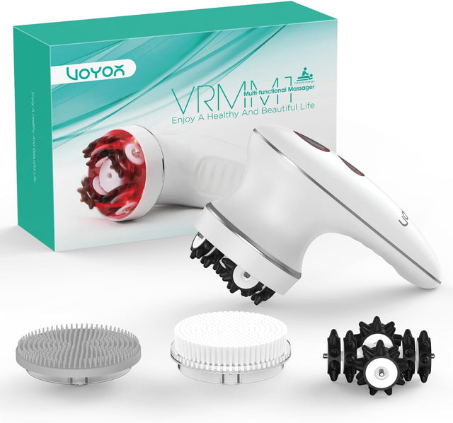 VOYOR Handheld Massager Cordless Deep Tissue Cellulite Massager for Face, Hand, Arm, Neck, Foot and Body, Silicone Face Brush, 3 Multi-Functional Heads, IPX7 Waterproof & Rechargable VRMM1.