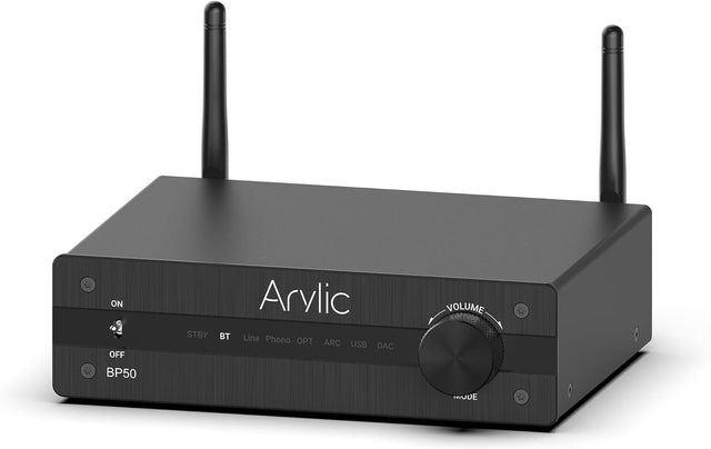 Arylic BP50 Bluetooth Stereo Preamplifier, Home Bluetooth 5.2 Music Receiver, with HDMI ARC, Phono in, RCA Optical out aptX HD Audio Transmitter..