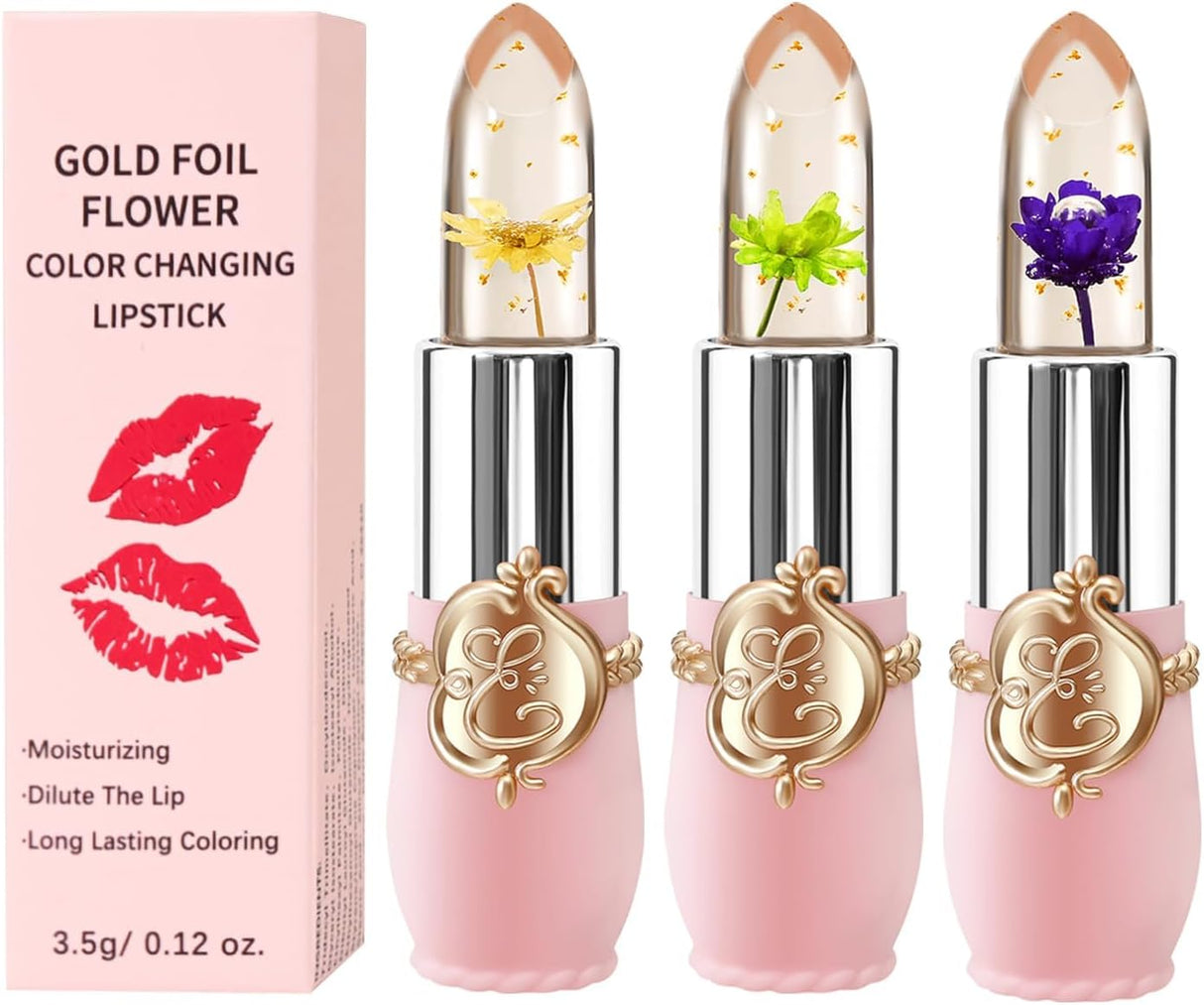 6 Packs Flower Jelly Lipstick Set Magic Temperature Color Change Lip Balm Long Lasting Moisturizer Lip Gloss Flower Jelly Lipstick Makeup Set (6PCS Set A).