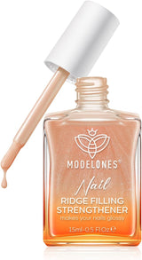 Modelones Nail Care 8 in one Ridge Filling Strengthener Treatment, Nail Polish Strengthener for Damaged and Weak Nails, Nail Hardener Extra Strong and Growth Smoothing Base Coat Rose Nail Varnish 15ml.