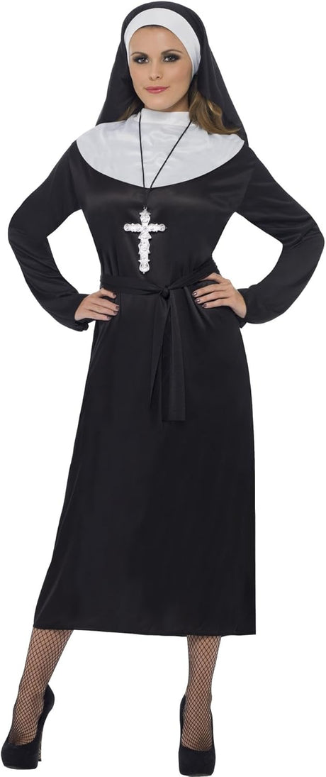 Smiffys Nun Costume, Black with Dress, Belt & Headdress, Saints and Sinners Fancy Dress, Nun Dress Up Costumes.