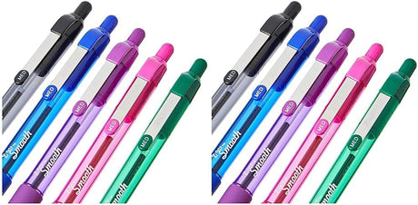 ZEBRA Pen Z Grip Smooth Multi- Coloured & Black Ballpoint Pens, Smooth & Comfortable Retractable Pens With Pocket Clip, Multipack Biro Pens - Medium Point, 5 pack.