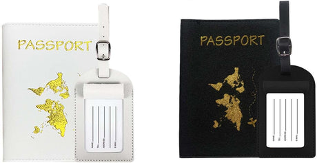 Jatidne Passport Cover and Luggage Tag World Map Pattern Passport Holder Travel Wallet and Suitcase Tag (White).