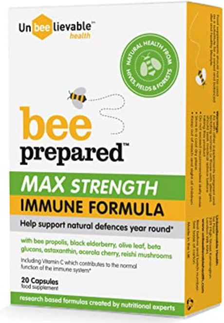 Unbeelievable Health Bee Prepared Max Strength Immune System Formula - Created by Nutritional Experts - Contains Bee Propolis, Elderberry and More – Immunity Support Supplement.