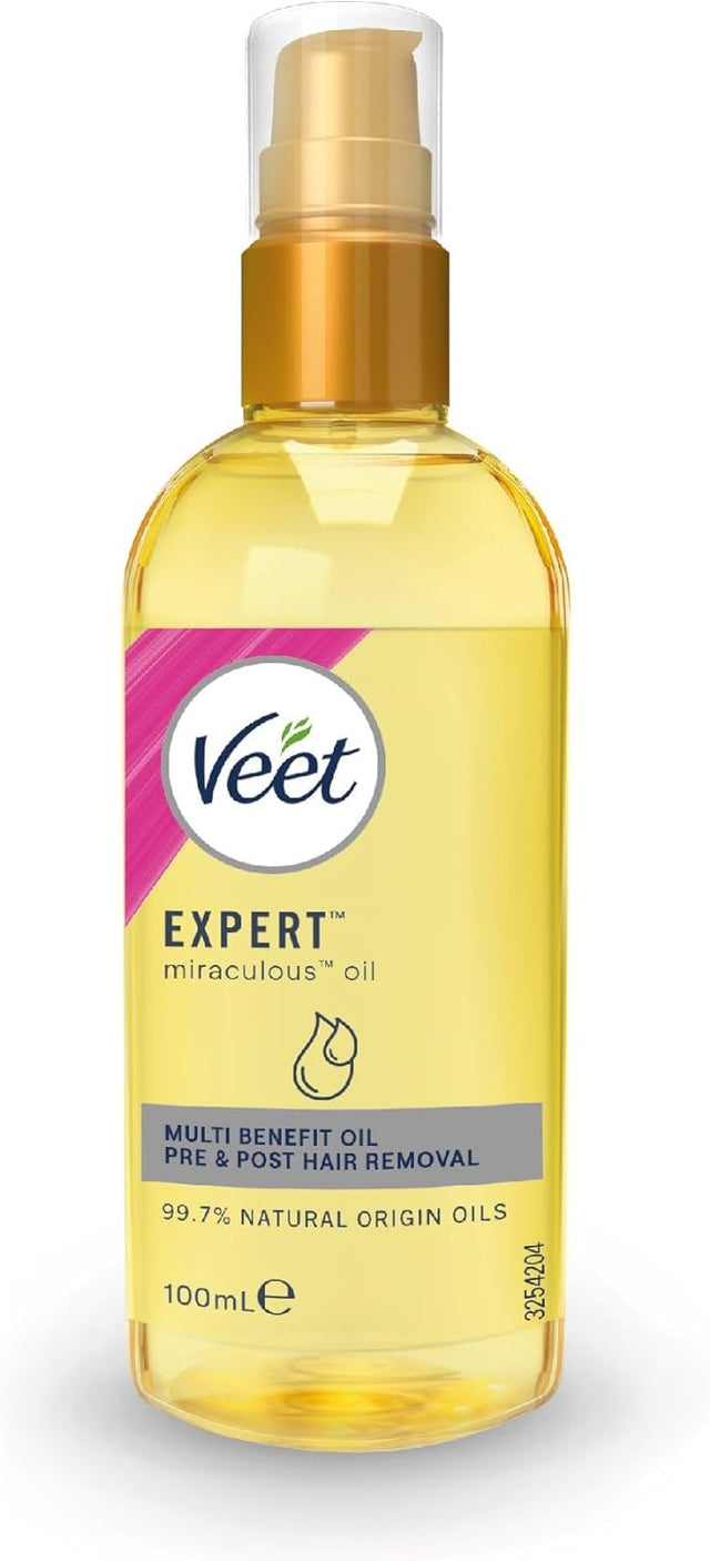 Veet Miraculous Oil, 100ml, Razor Bumps Treatment, Women's Shaving Oil, Dermaplaning Oil For Face, Pre and Post Hair Removal, Argan Oil, Shea Butter, Almond Oil, Avocado Oil, Hair Oils.