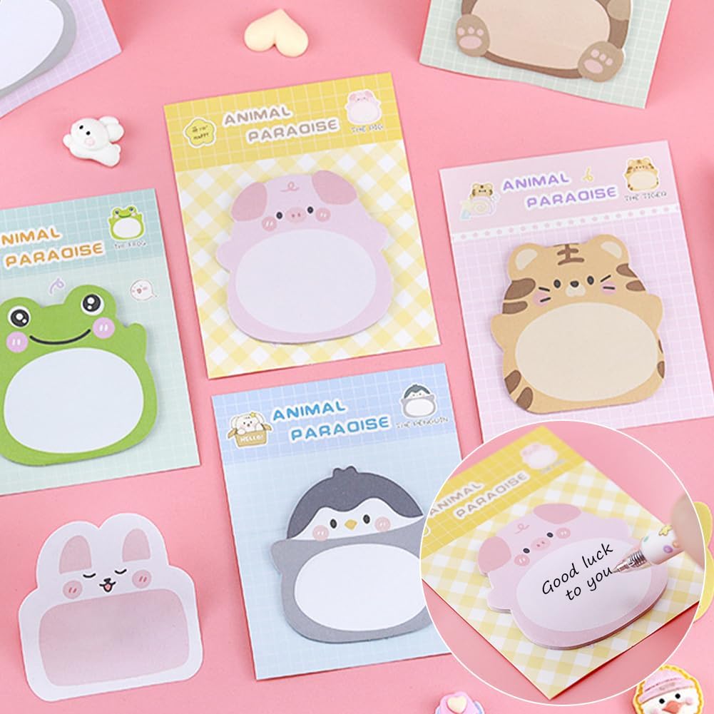 8 Pack 160 Sheets Cartoon Animal Sticky Notes, Cute Animal Self-Stick Notes Memo Pads, Funny Post Notes, Refrigerator Sticky Notes, Party Bags Fillers Tab Supplies(as Shown)