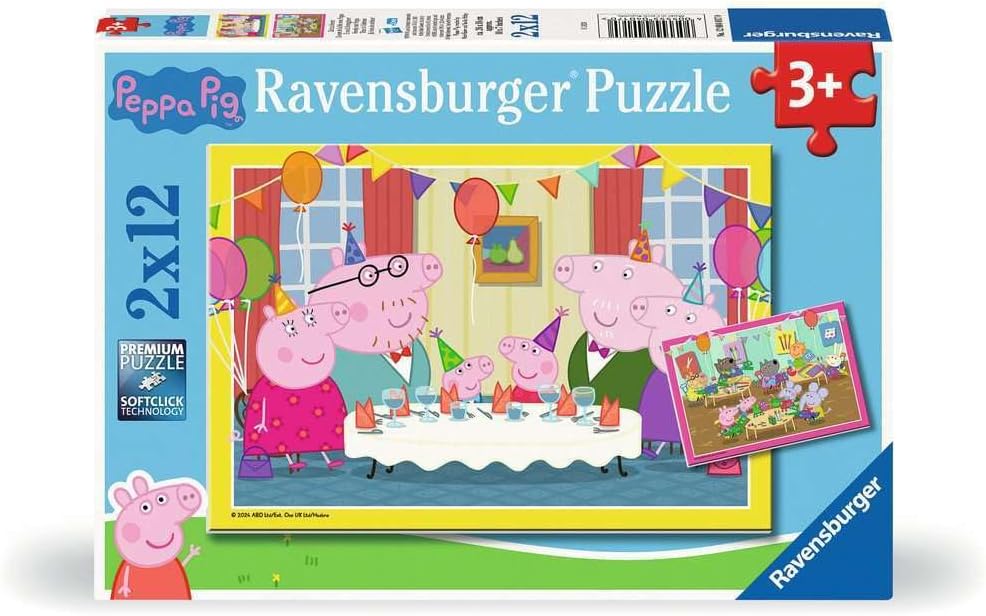 Ravensburger Peppa Pig Toys for 3 Year Olds - 2x 12 Piece Jigsaw Puzzles - Birthday Party Time - 2024 Edition.