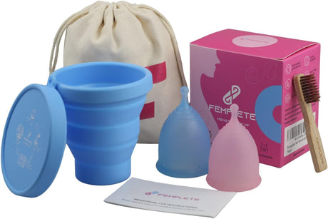 Femplete Menstrual Cups Period Kit Set of 2 Small Menstrual Cup & Large Menstrual Cup Period Cups for Women Period Cup Silicone Menstrual Cup Steriliser Feminine Hygiene Alternative to Tampons & Pads.