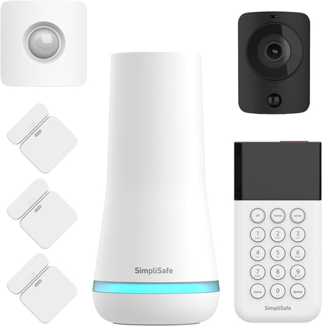 SimpliSafe Home Security System | 13 Piece Home Security Camera & Alarm System with Entry Sensor, Motion Detector & Outdoor Siren - Optional Monitoring Subscription - Compatible with Alexa