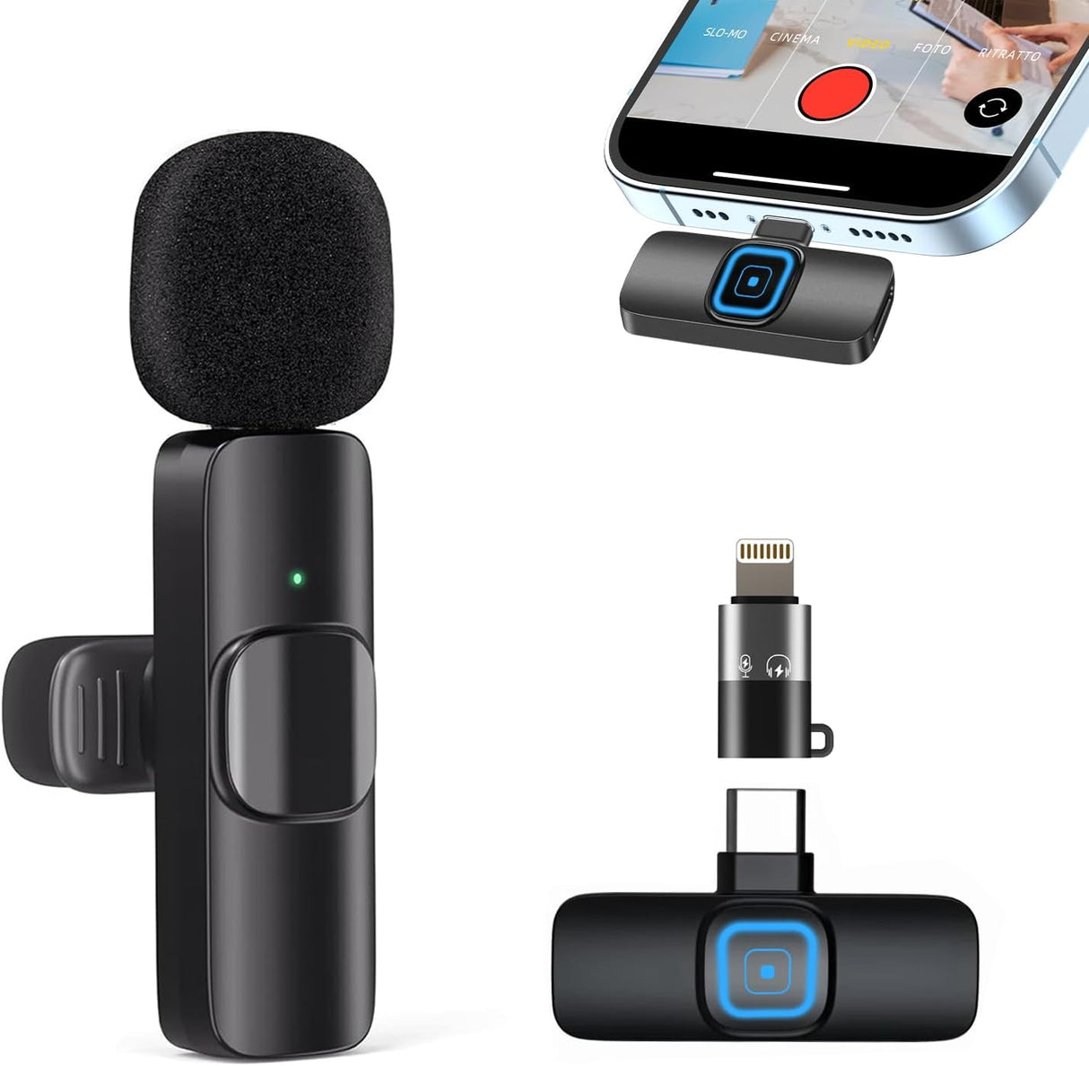 Wireless Microphones, Wireless Lavalier Microphone for iPhone/iOS/Android, Plug-Play Bluetooth Microphone, Mic with 3 Level Noise Reduction Auto Sync for Recording, Live Streaming, YouTube, TikTok.