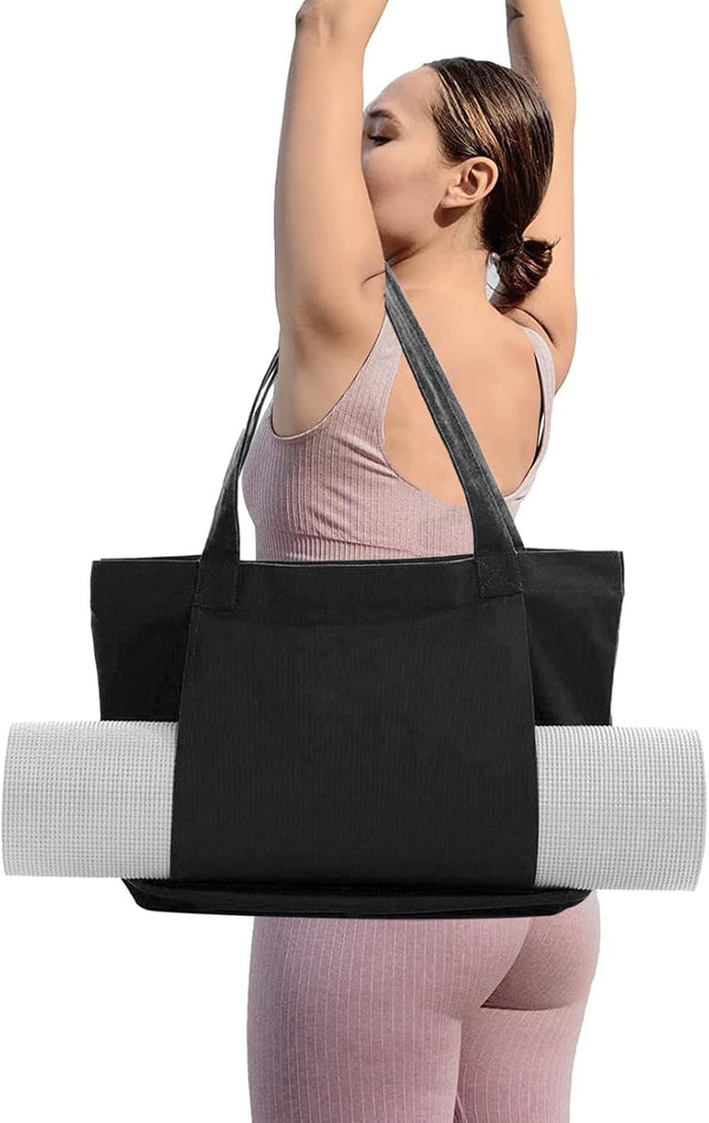 ZYFC Yoga Mat Bag, Women Sport Gym Bag Large Gym Tote Bag Lightweight Canvas Tote Bag with Yoga Mat Carrier Pocket Carryall Shoulder Bag for Office, Workout, Pilates, Travel, Beach and Gym.