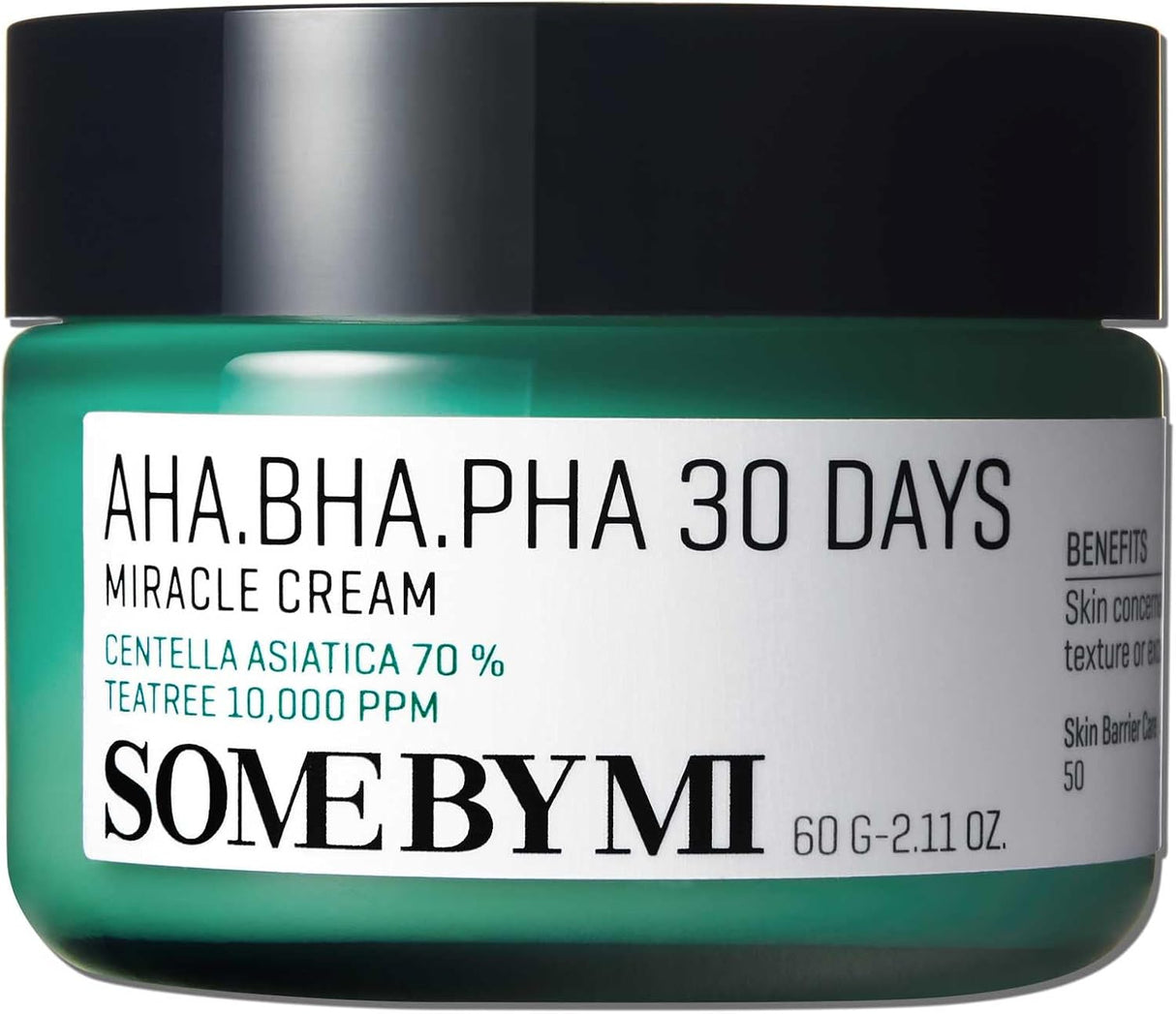 SOME BY MI AHA BHA PHA 30 Days Miracle Cream - 2.02Oz, 60ml - Made from Tea Tree Leaf Water for Sensitive Skin - Mild Moisturizer for Skin Calming and Soothing - Pore and Sebum Care - Korean Skin Care.