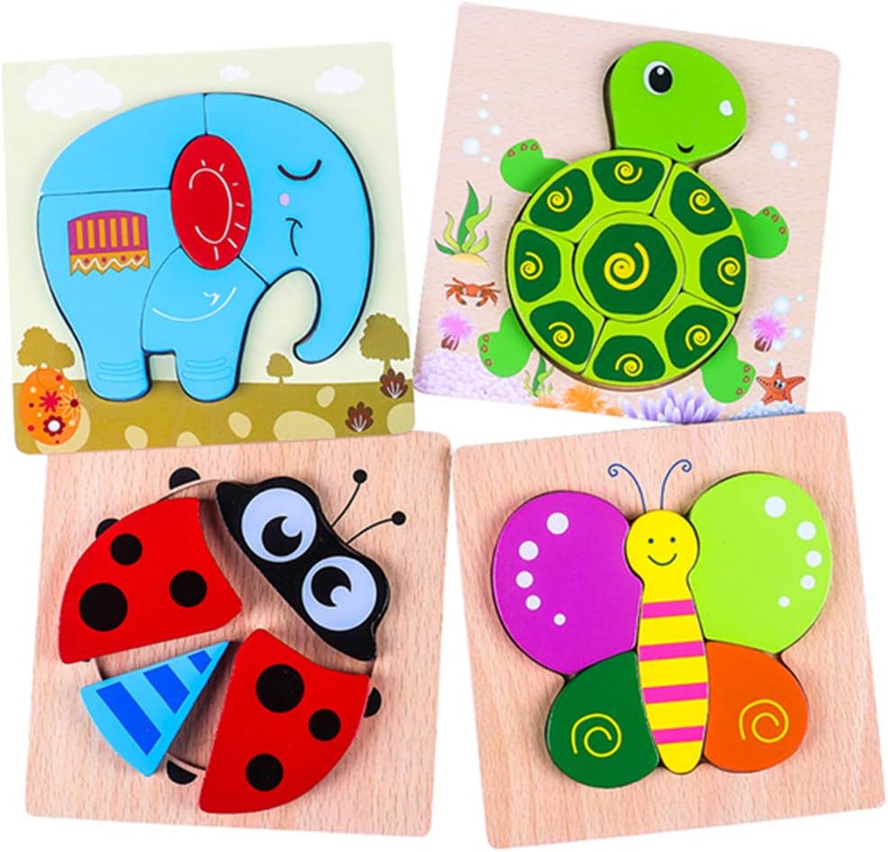 Wooden Jigsaw Puzzles for Toddlers, 4Pcs Animal Puzzle Jigsaw Set Early Learning Baby Kids Educational Toys Gifts for 1 2 3 Year Old Boys Girls Children.