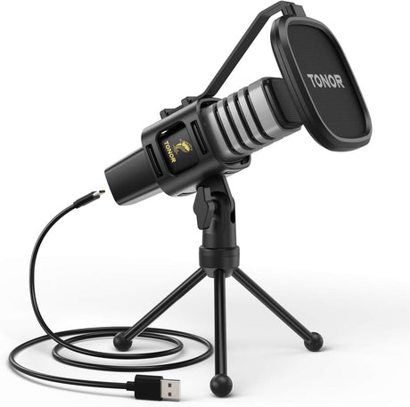 TONOR USB Microphone, Cardioid Condenser Computer PC Mic with Tripod Stand, Pop Filter, Shock Mount for Gaming, Streaming, Podcasting, YouTube, Twitch, Discord, Compatible with Laptop Desktop, TC30.