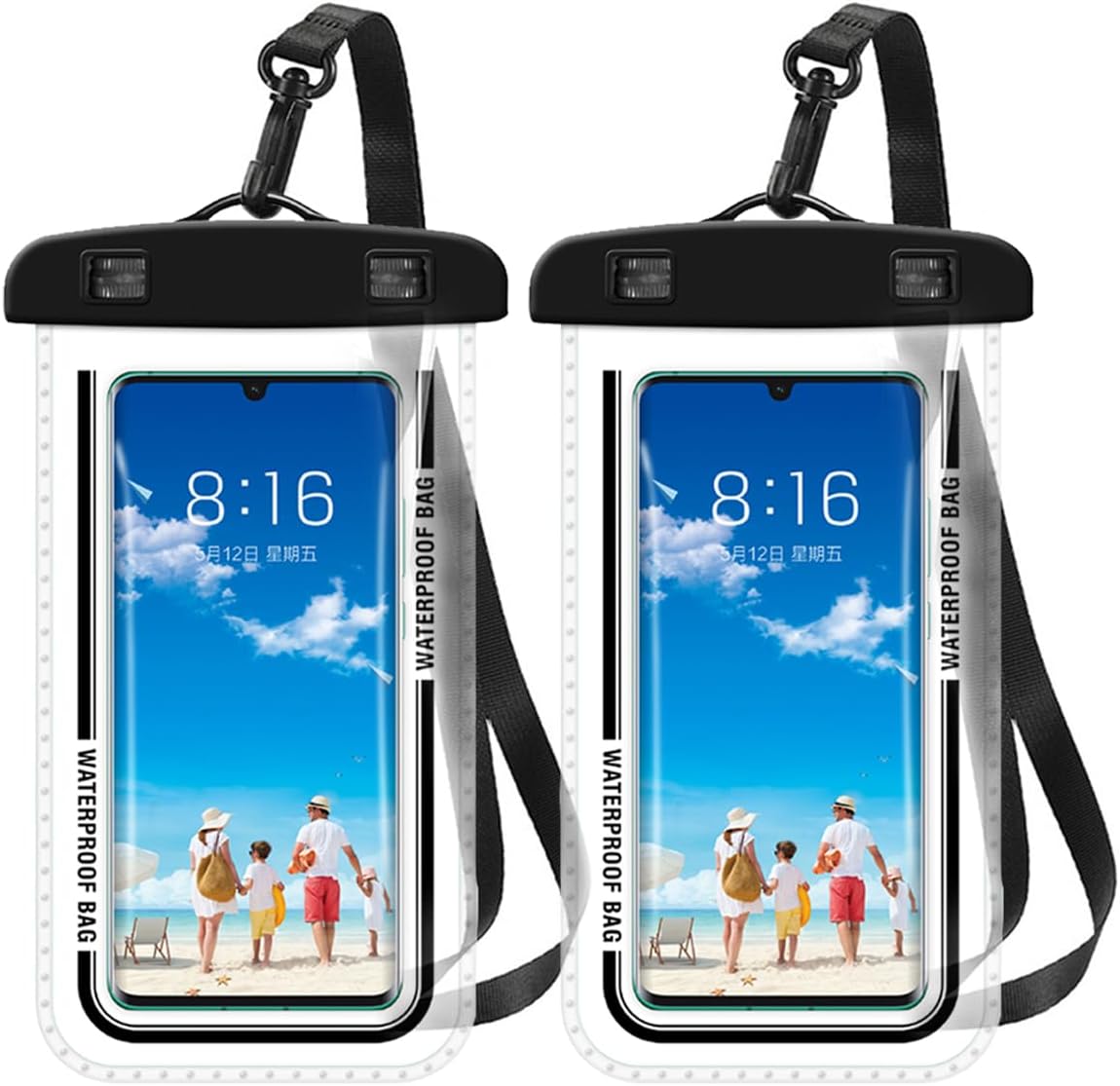 PAIDASHU waterproof phone pouch 7.2" Waterproof Phone Case 2-Piece IPX8 Waterproof Phone pouch, Touch Waterproof Phone Case, Mobile Phone Water Cover for Swimming and Bathing (2 Black).