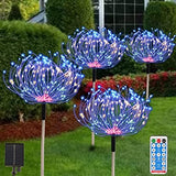 AcaJoe Solar Garden Lights Outdoor 4 Pack 480 LED Firework Path Lights Solar Powered Starburst Fairy Lights Waterproof 8 Lighting Modes with Remote Control for Patio Christmas Party Yard Decorative