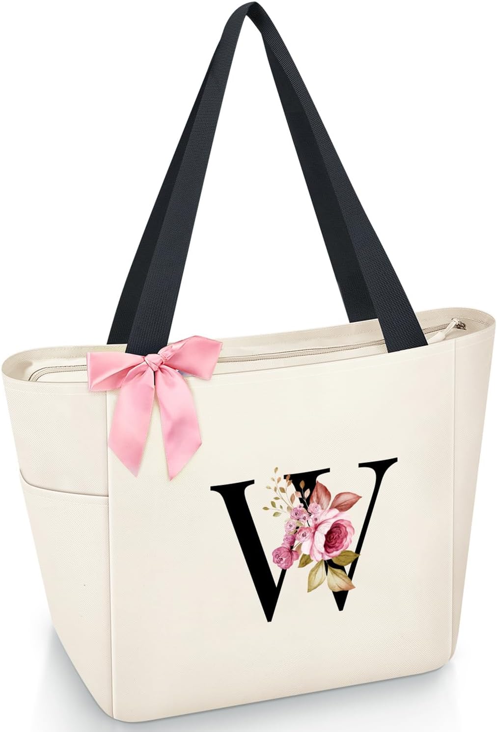 Vavabox A-Z Initial Personalized Tote Bag,Waterproof Gifts for Women, Bridesmaids,Mom,Teachers,Friends (A, Black).