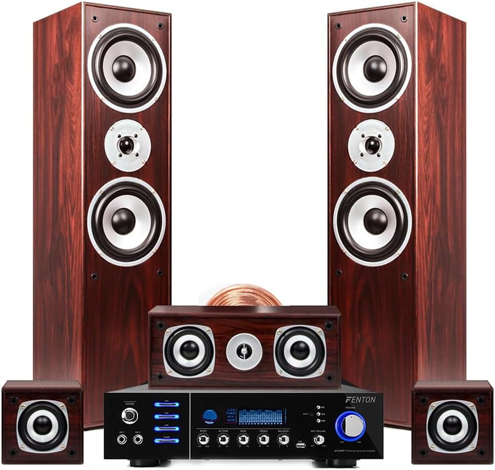 Fenton Walnut 5.0 Surround Sound with AV320BT Bluetooth Amplifier.