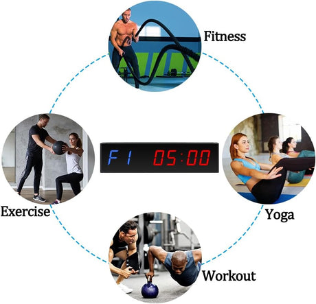 Gym Timer Clock 1.5‘’ Interval Timer for Fitness, 12/24-Hour Tabata FGB Count Down/Up Timer with Remote Control, LED Display Programmable Interval Timer Clock for Gym Home Workout Exercise.