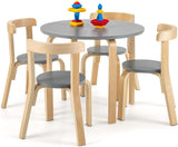 GYMAX Kids Table and 4 Chair, Children Activity Desk with 4 Chairs, 5 Pieces Wooden Toddler Table and Chair Set for Playroom Bedroom (Grey+Natural).