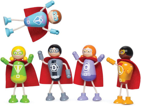 Tidlo Wooden Superhero Figure Pack.