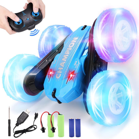 KaeKid Remote Control Cars for Kids,Stunt Cars Wheel Lights RC Car,360°Double Side Flips RC Car for 6+ Year Old Boy,Gifts for Boys Birthday Presents(Blue).