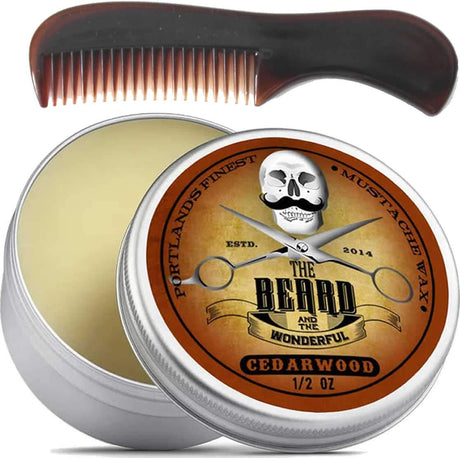 Moustache and Beard Wax 15ml - Pocket Sized Comb - Promotes Facial Hair Growth - Ideal Beard Styling for Men with Natural Ingredients, Strong Hold, & Whiskey on the Rocks Scent Wax.