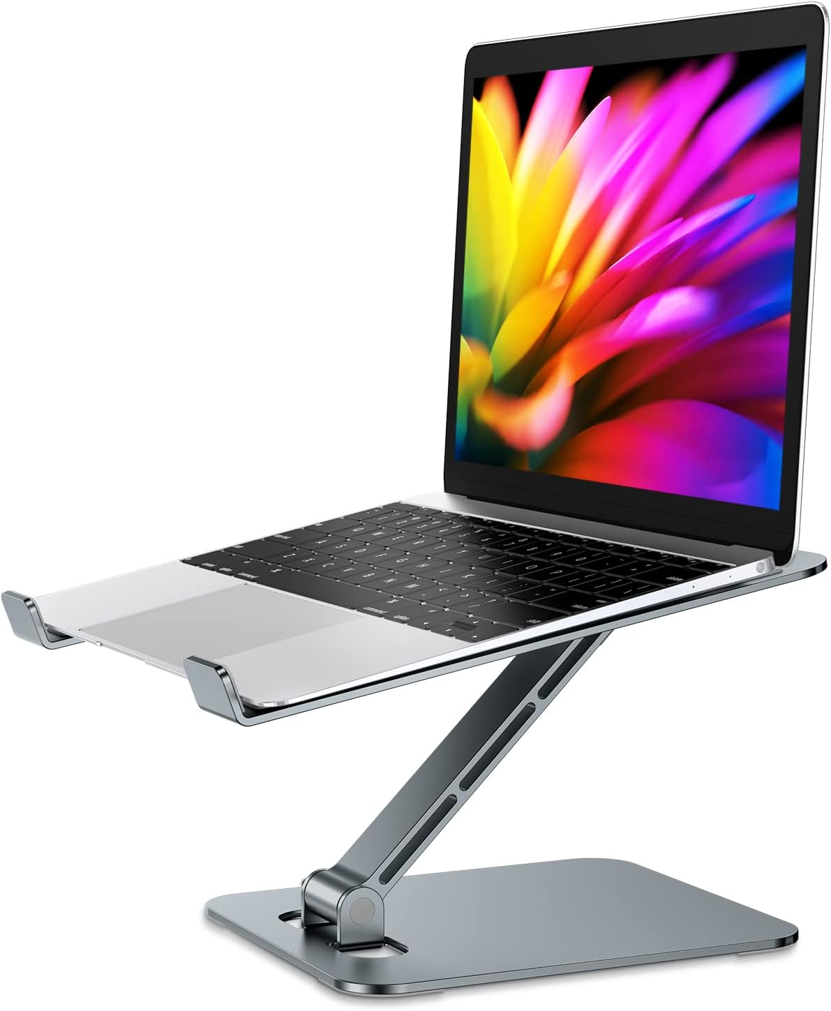 Babacom Laptop Stand Lap Desk, Ergonomic Foldable Computer Stand with Adjustable Height, Ventilated Aluminium Alloy Riser Compatible with MacBook Air, Pro, All 10-16" Laptops (Silver).