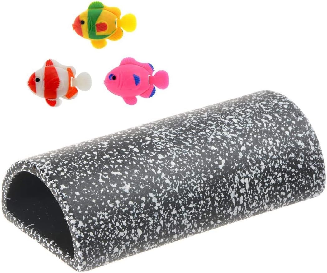 Toolzia Pleco Cave Breeding Fish Tank Aquarium Ceramic Decor,With 3 Fish Ornament,Perfect For Fish And Shrimp To Play, Hide And Rest（Grey）