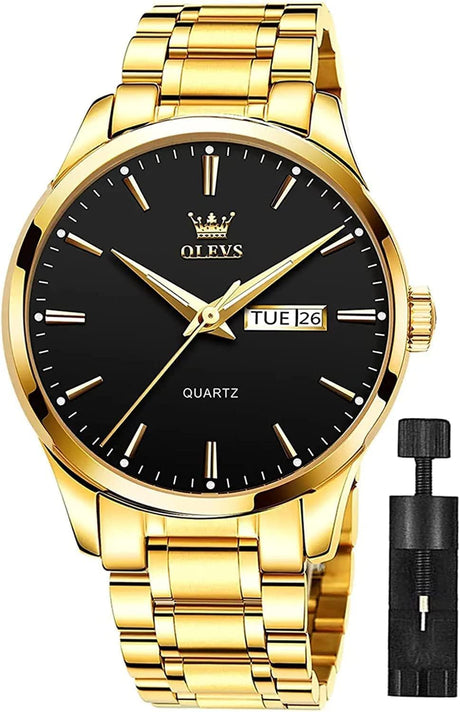 OLEVS Mens Watches Stainless Steel Waterproof Date Analog Quartz Watch Classic Luxury Dress Luminous Gold/Black/Blue/White Dial Wrist Watches for Men.