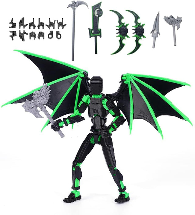 Starnearby New Cool T13 Action Figure with Wings, Assembly Completed 13CM 3D Printed Titan 13 Action Figure Dummy 13 with 5 Weapons & 6 Hands Sets, Kids' Present Collectors Desktop Decoration.