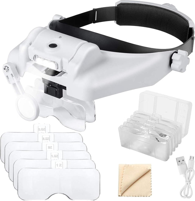 EEEKit Headband Magnifier with 3 LED Light, Head Mount Magnifying Eye Glasses for Hobbies, 1X to 14X Headset Spectacles.