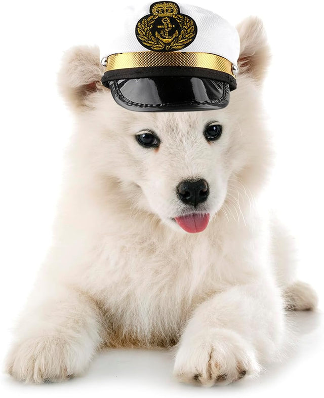 AOVNA 1 Pet Captain Cap Captain Shape Headdress Pet Puppy Cat Holiday Costume Halloween Pet Costume Accessories for Photo Posing Props Pet Headgear Supplies.