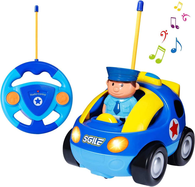 SGILE Remote Control Car for Toddlers with Sound and Light, RC Police Car Toys Birthday Gift Present for 18 Month+ Year Old Boys Girls, Blue.