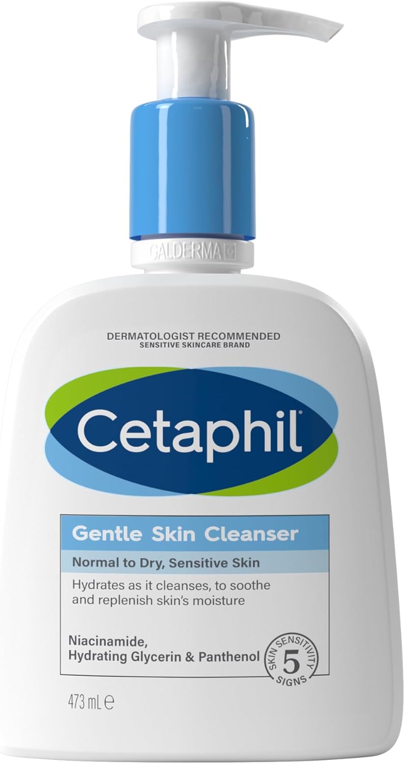 Cetaphil Gentle Skin Cleanser, 473ml, Face & Body Wash, For Normal To Dry Sensitive Skin, With Niacinamide & Glycerin, Soap Free.