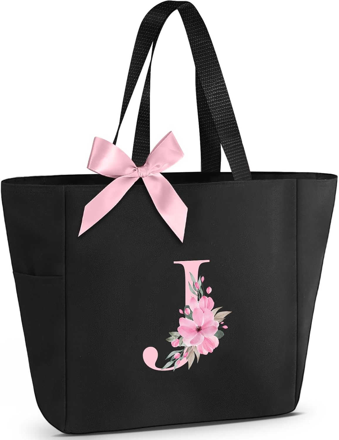 Vavabox A-Z Initial Personalized Tote Bag,Waterproof Gifts for Women, Bridesmaids,Mom,Teachers,Friends (A, Black).