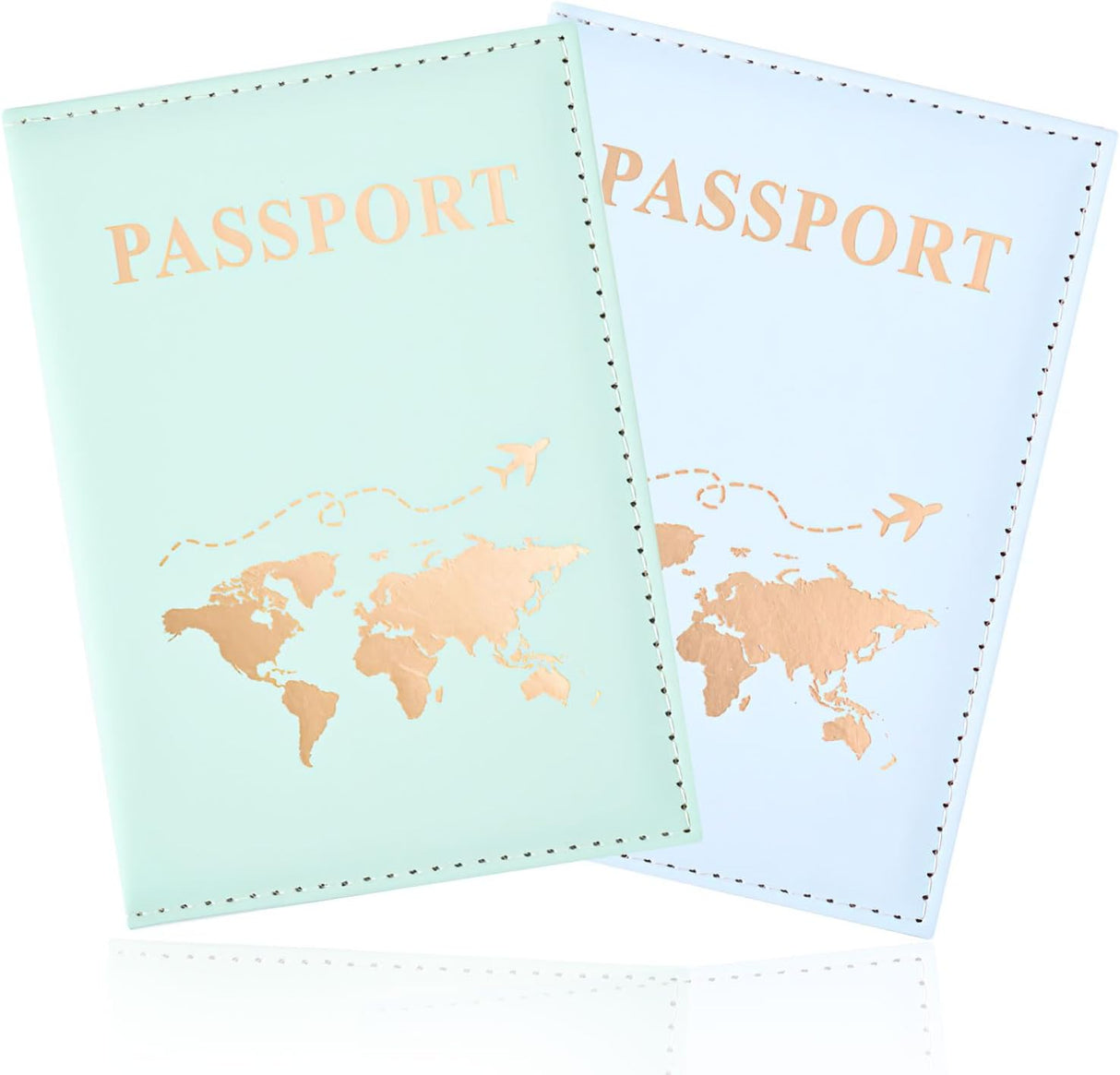 2 Pcs Passport Holder, PU Leather Passport Cover Passport Holder Travel Wallet for Passport, Ticket Card, Boarding Passes, Credit Card, Business Cards, (Blue, Green).