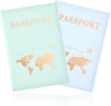 2 Pcs Passport Holder, PU Leather Passport Cover Passport Holder Travel Wallet for Passport, Ticket Card, Boarding Passes, Credit Card, Business Cards, (Blue, Green).