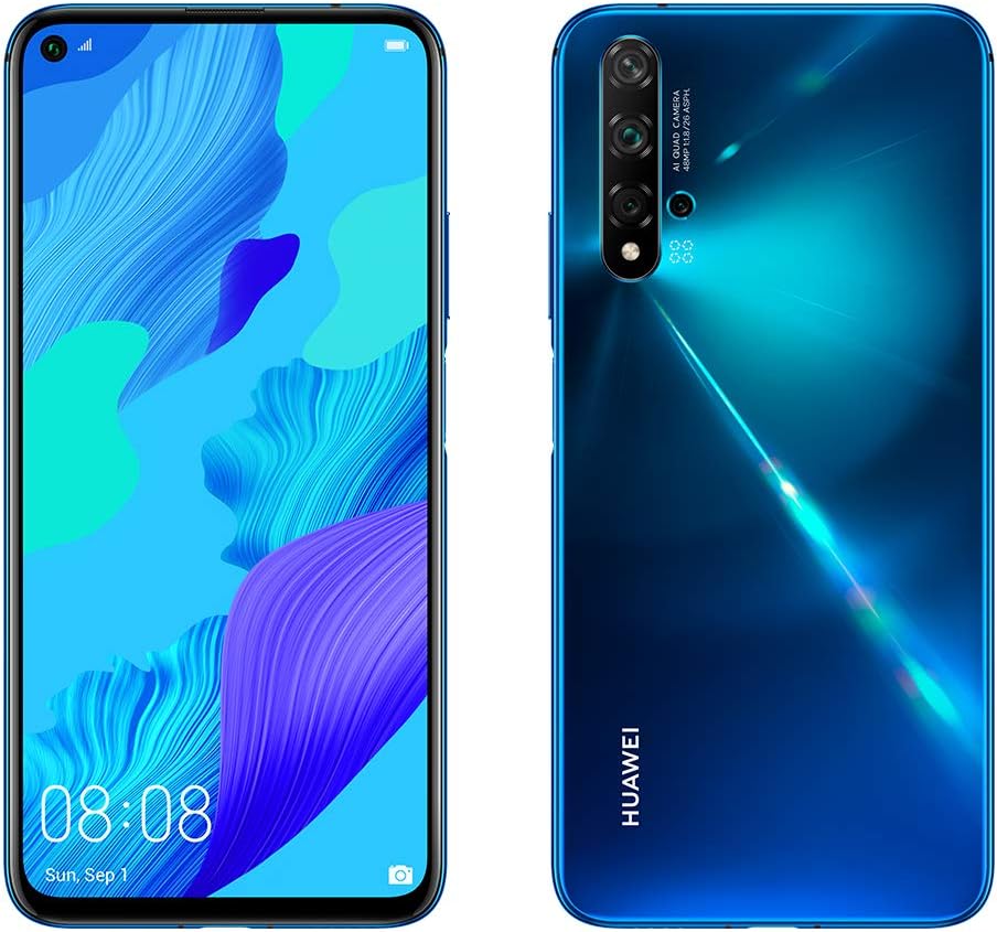 Huawei Nova 5T 128GB 6.26” LCD Display Smartphone with 48 MP Camera, 6GB RAM, SIM-Free Android 9.0, EMUI 9.1, Single Sim, (Crush Blue) UK Version.