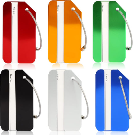 6 Pack Metal Luggage Tags for Suitcases, Waterproof Suitcase Tags for Travel Luggage Bag, Luggage Labels with Name ID Card for Family, Friends (6 Color).