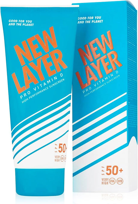 NEW LAYER Sunscreen | SPF 50+ | Pro Vitamin D | Fast absorbing | Long lasting | Free of microplastic | Reef-friendly | Free of oxybenzone & octocrylene | Water resistant | Climate neutral (200ml).