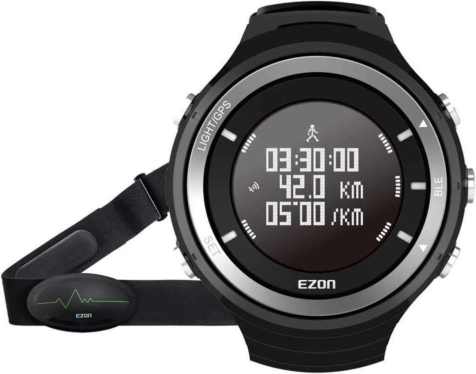 EZON Heart Rate Monitor Sport Fitness Watch Bluetooth GPS Tracker Pedometer Altimeter Barometer Wristwatch With Chest Strap T033.