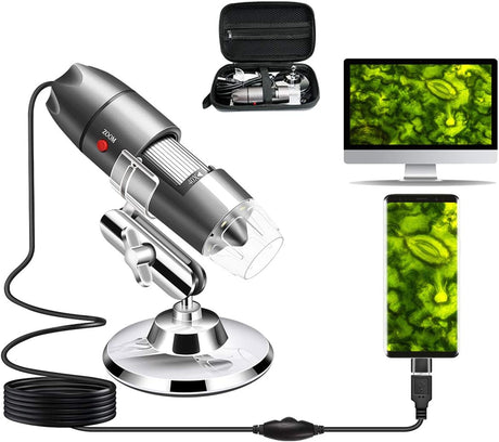 USB Microscope Camera 40X to 1000X, ByCainda Digital Microscope with Metal Stand & Carrying Case Compatible with Android Windows Linux Mac, Portable Microscope Camera for Kids Students Adults.