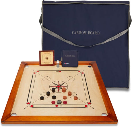 Uber Games – Premium Carrom Board Set – 33 x 33” Official Size playing board Including Carrom Men,Striker & Powder - Hardwood edges for better rebound – Made in India – Great value for all players.