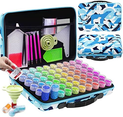 ARTDOT 60 Slots Diamond Art Storage Boxes Kits for Adults, Portable Diamond Painting Accessories and Tools Kit for Bead Organization and Storage