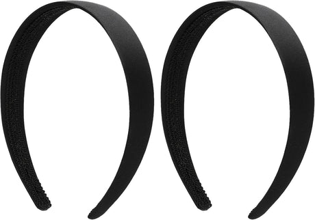 WLLHYF 2 PCS Satin Headband 1 Inch Black Fashion Hard Hairband Non Slip Plain Hair Band DIY Halloween Christmas Holiday Costume Hair Accessories for Women Girls.