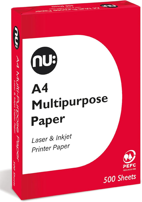 NU: Multi-Purpose Printer Paper, White, 500 Sheets.