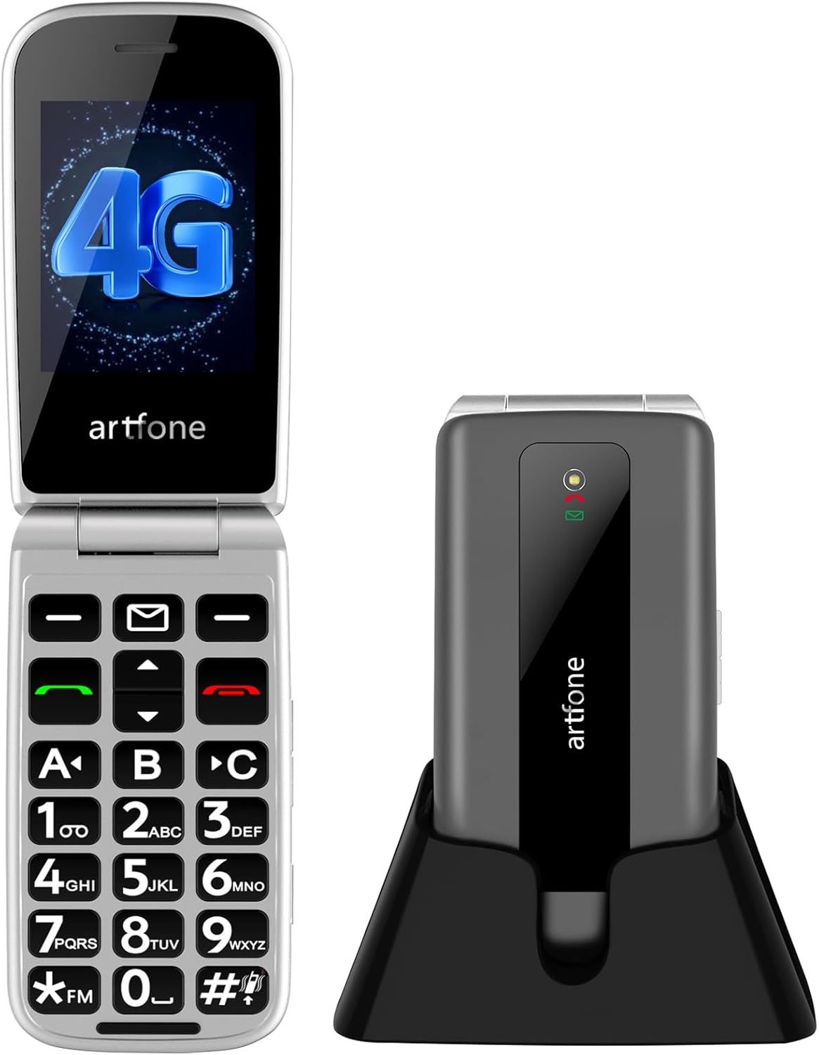 artfone F30 4G Senior Flip Mobile Phone for Older People,Basic Big Button Phones for Elderly,SIM Free Unlocked Easy to Use,SOS Button with Charging Dock(Grey).