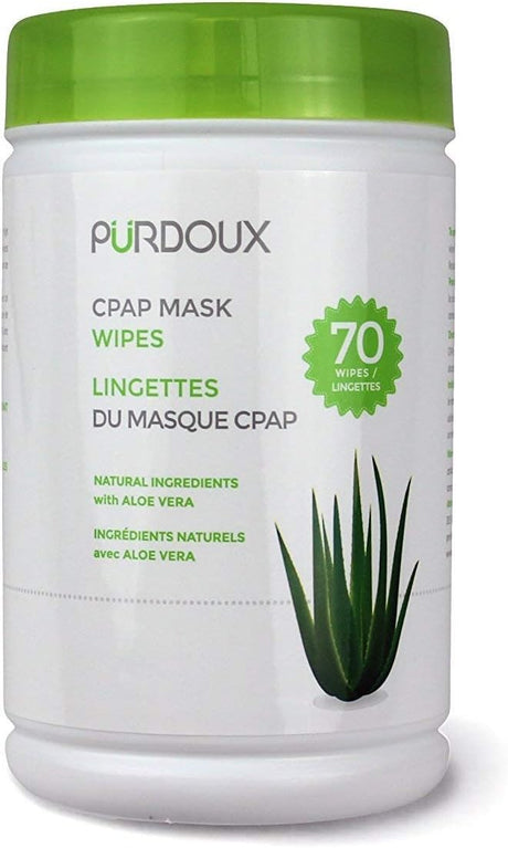 Purdoux PÜRDOUX™ CPAP Mask Wipes, Aloe Vera, Canister of 70 wet wipes.